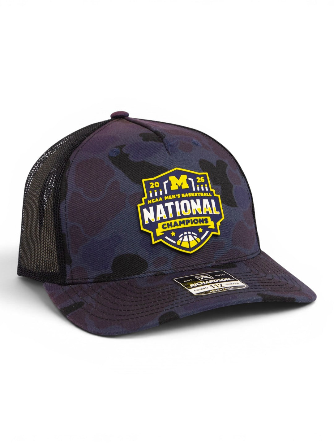 Michigan Wolverines 2026 Basketball National Champions 3D Snapback Trucker Hat- Admiral Duck Camo/ Black