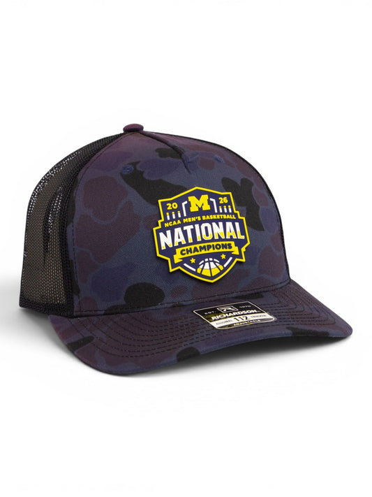 Michigan Wolverines 2026 Basketball National Champions 3D Snapback Trucker Hat- Admiral Duck Camo/ Black