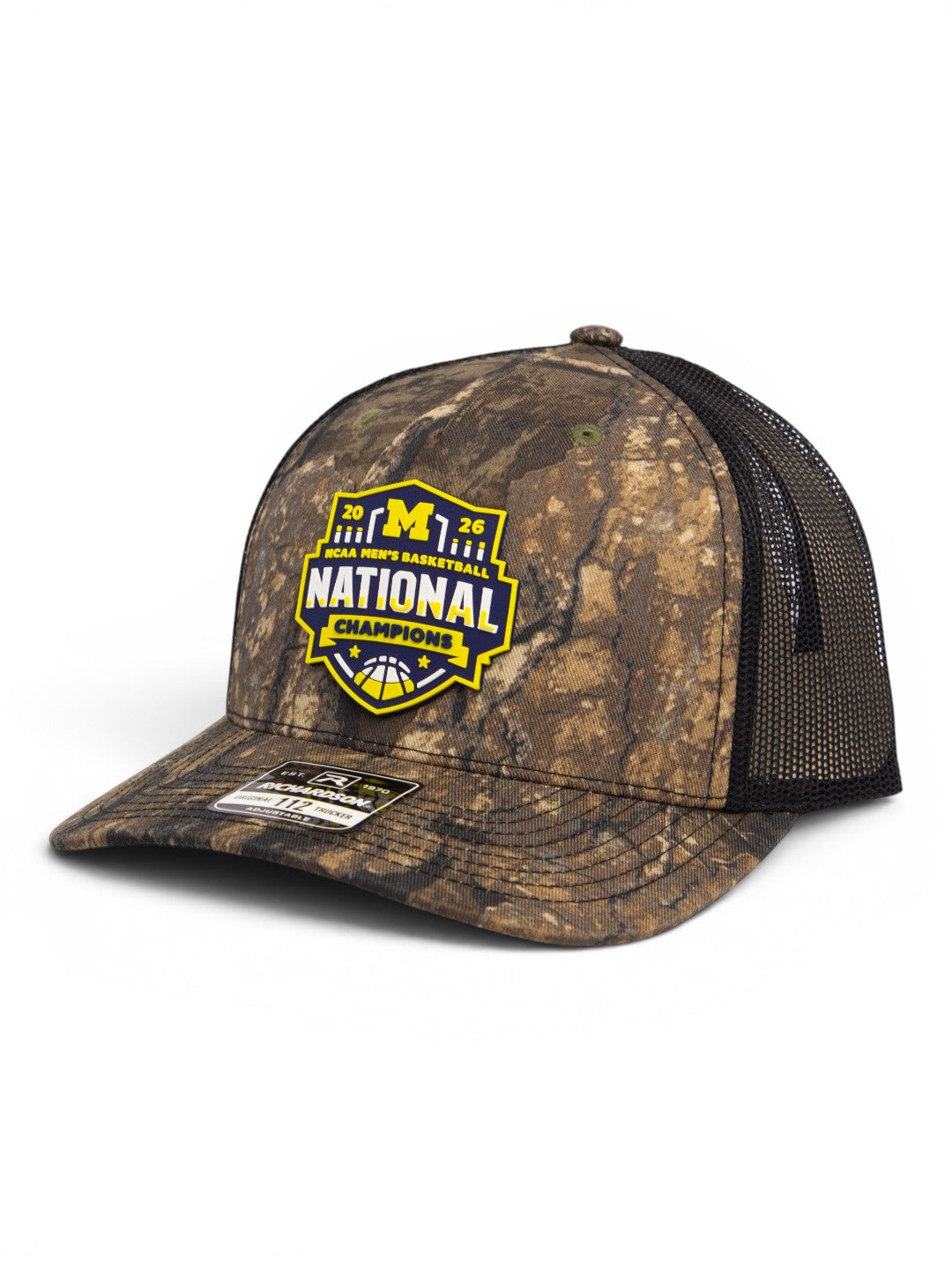 Michigan Wolverines 2026 Basketball National Champions 3D Snapback Trucker Hat- Realtree Timber/ Black