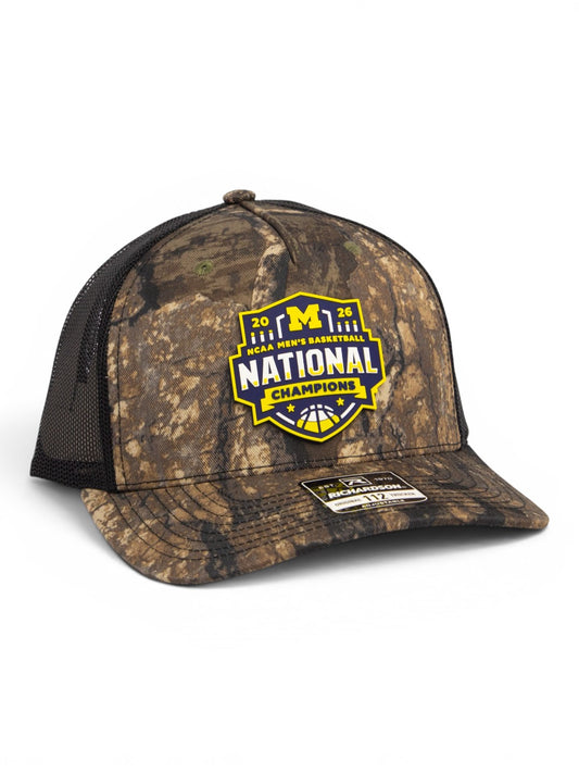 Michigan Wolverines 2026 Basketball National Champions 3D Snapback Trucker Hat- Realtree Timber/ Black