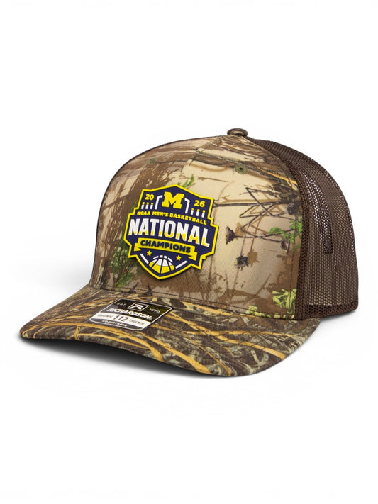 Michigan Wolverines 2026 Basketball National Champions 3D Snapback Trucker Hat- Realtree Max-1/ Brown