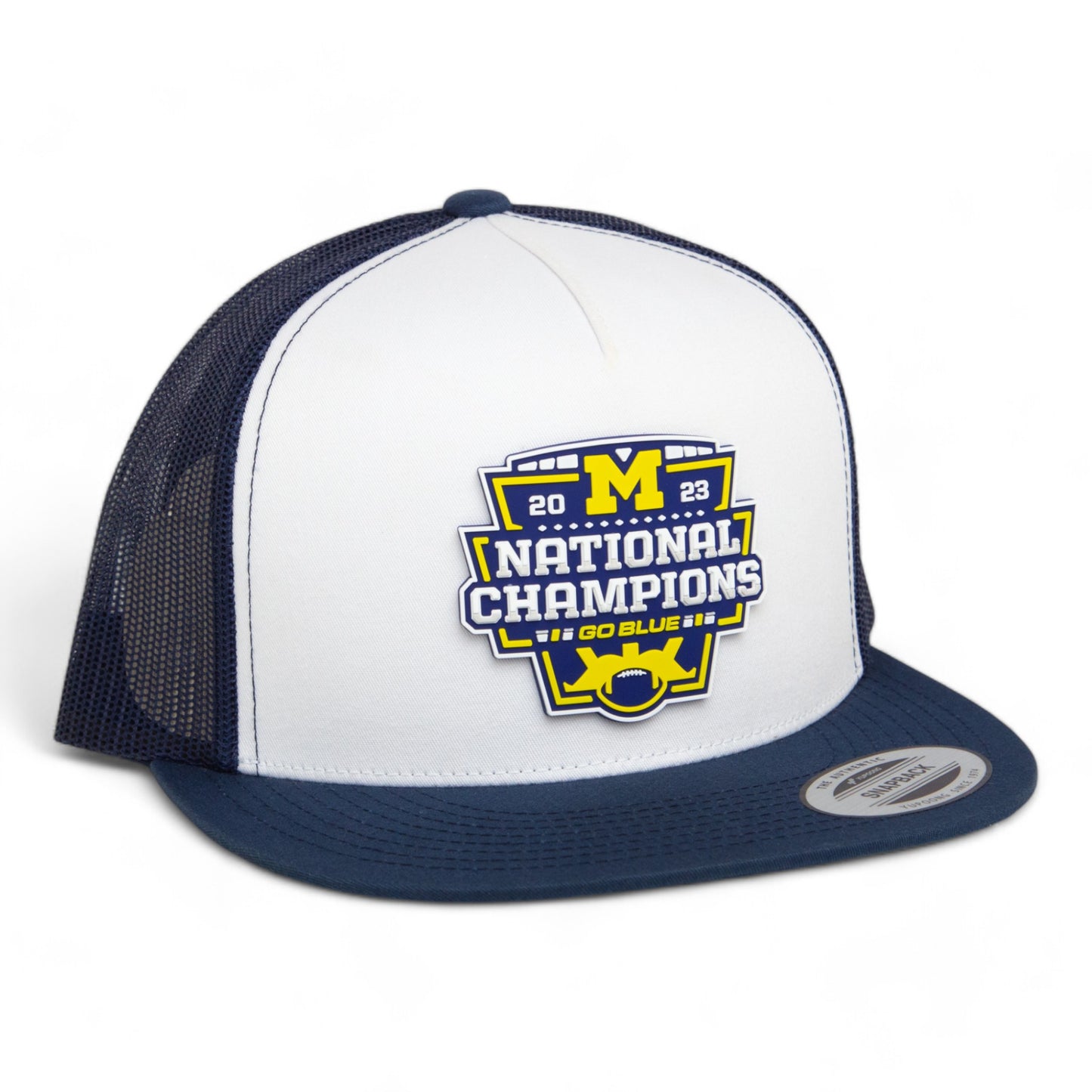 Michigan Wolverines College Football National Champions 3D YP Snapback Flat Bill Trucker Hat- White/ Navy