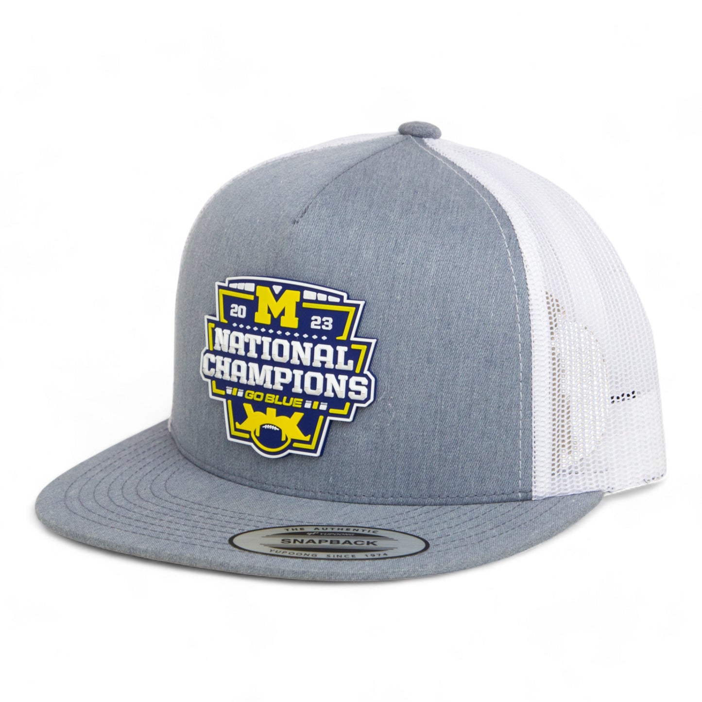 Michigan Wolverines College Football National Champions 3D YP Snapback Flat Bill Trucker Hat- Heather Grey/ White