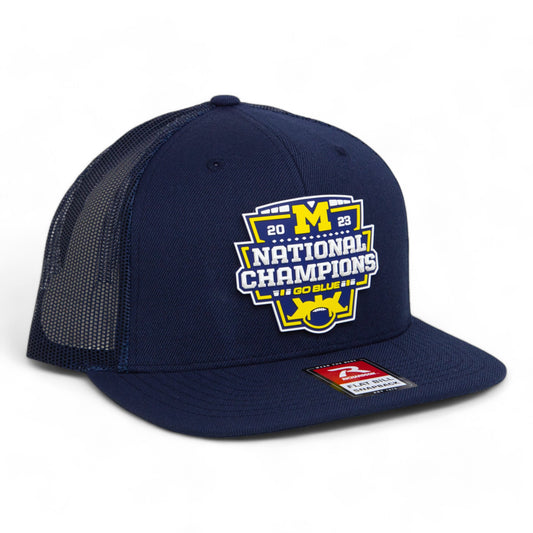 Michigan Wolverines College Football National Champions 3D Wool Blend Flat Bill Hat- Navy