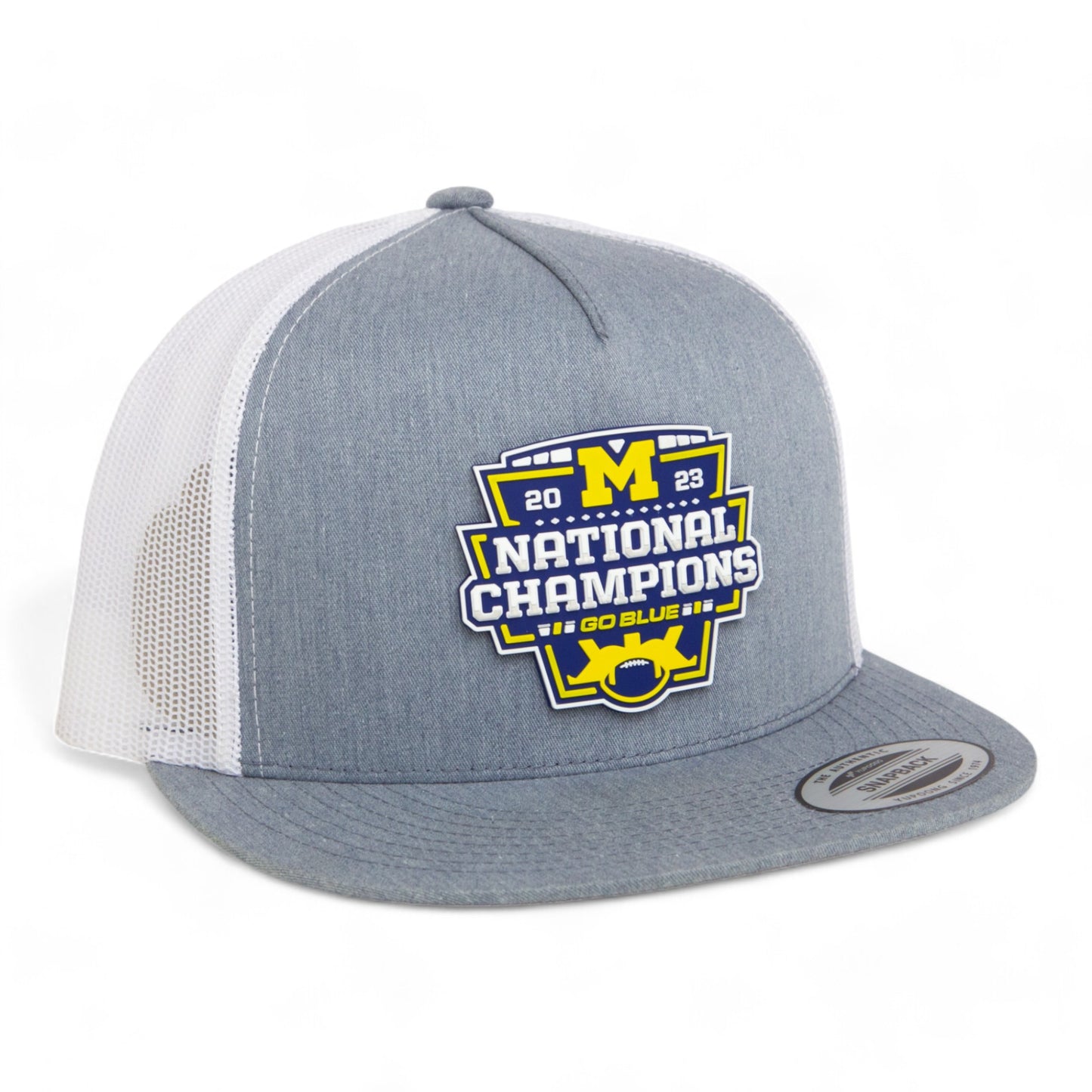 Michigan Wolverines College Football National Champions 3D YP Snapback Flat Bill Trucker Hat- Heather Grey/ White