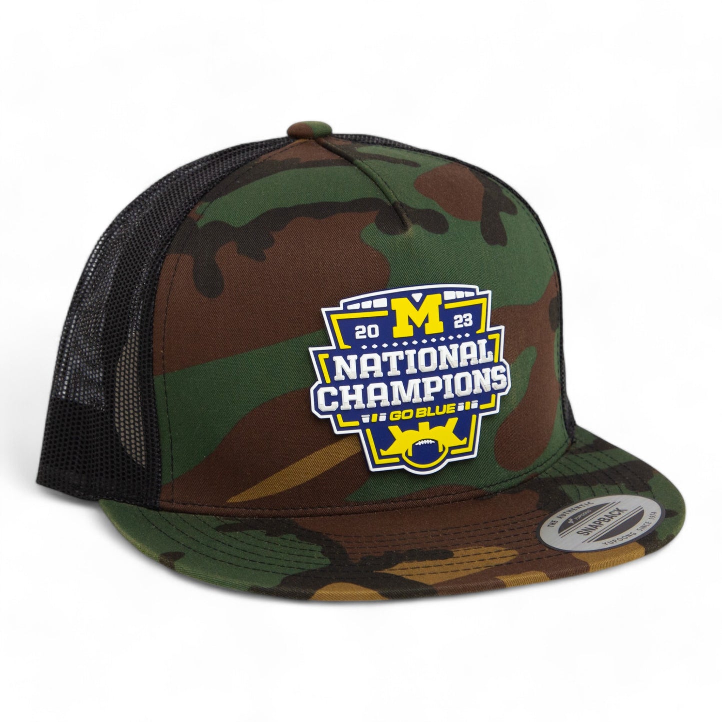 Michigan Wolverines College Football National Champions 3D YP Snapback Flat Bill Trucker Hat- Army Camo/ Black