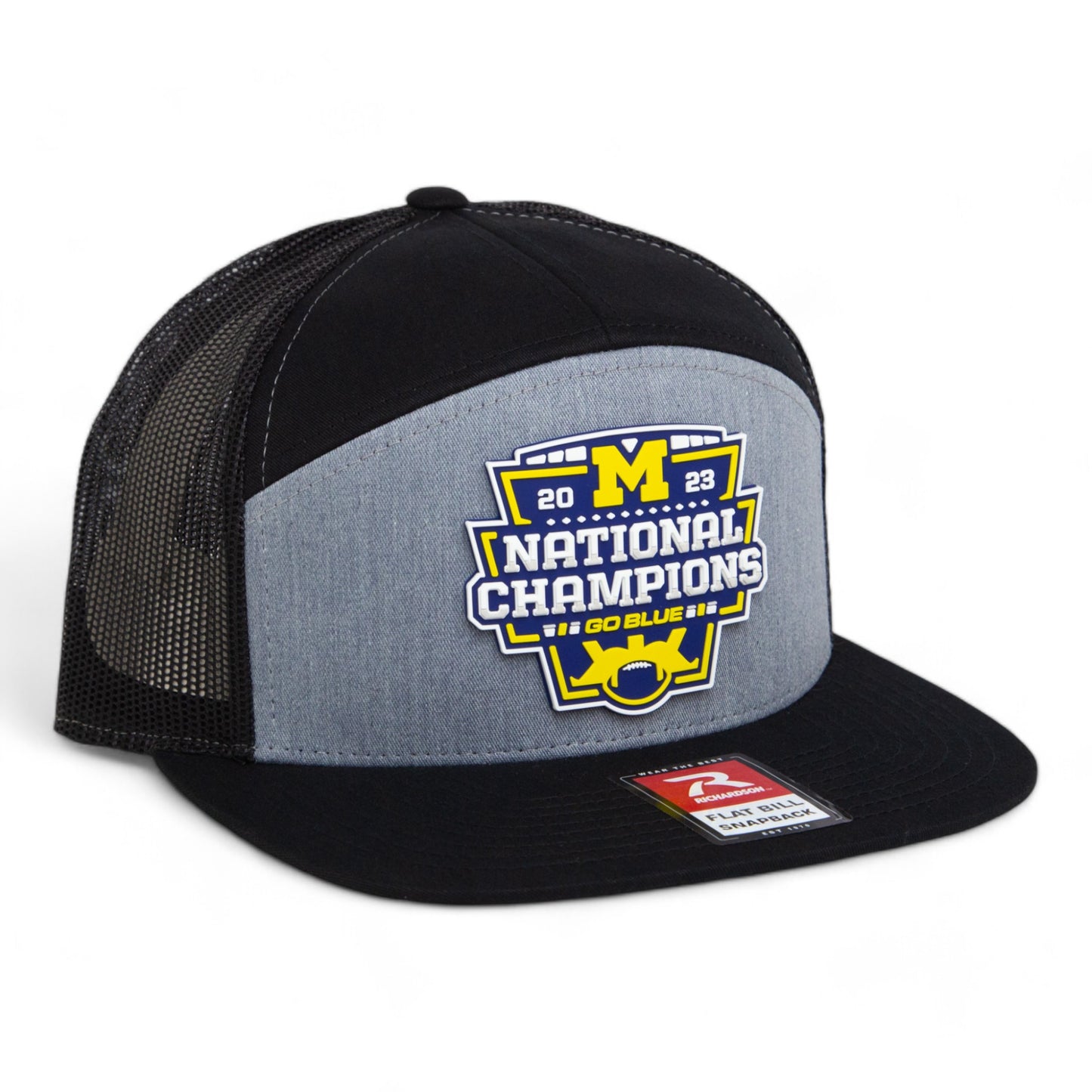 Michigan Wolverines College Football National Champions 3D Snapback Seven-Panel Flat Bill Trucker Hat- Heather Grey/ Black