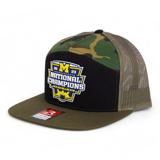 Michigan Wolverines College Football National Champions 3D Snapback Seven-Panel Flat Bill Trucker Hat- Black/ Camo/ Loden