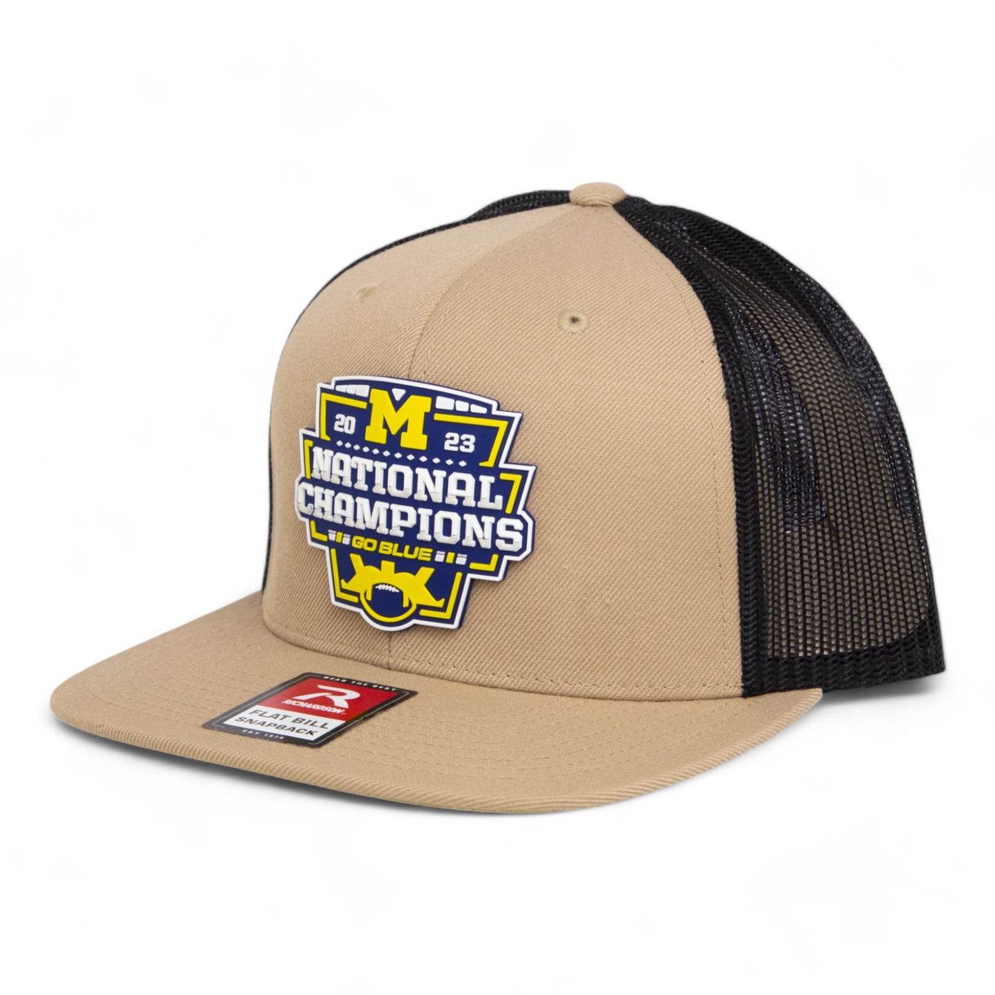 Michigan Wolverines College Football National Champions 3D Wool Blend Flat Bill Hat- Tan/ Black