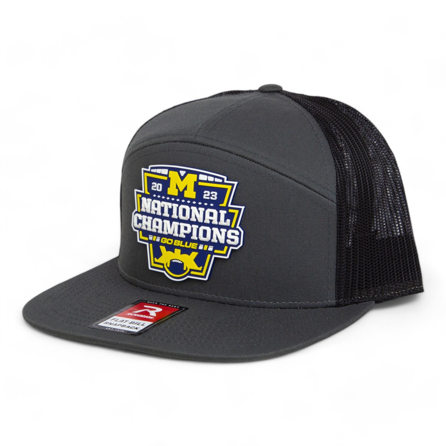 Michigan Wolverines College Football National Champions 3D Snapback Seven-Panel Flat Bill Trucker Hat- Charcoal/ Black