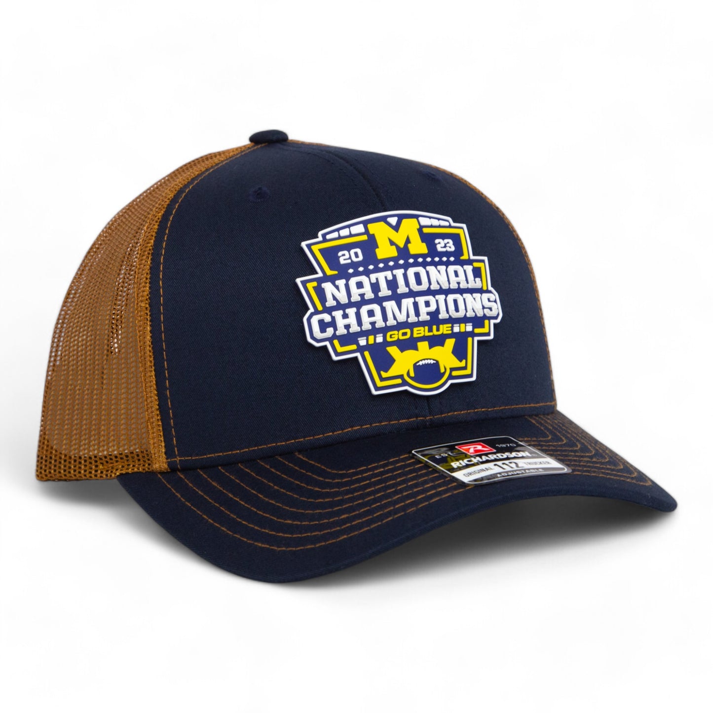 Michigan Wolverines College Football National Champions 3D Snapback Trucker Hat- Navy/ Caramel