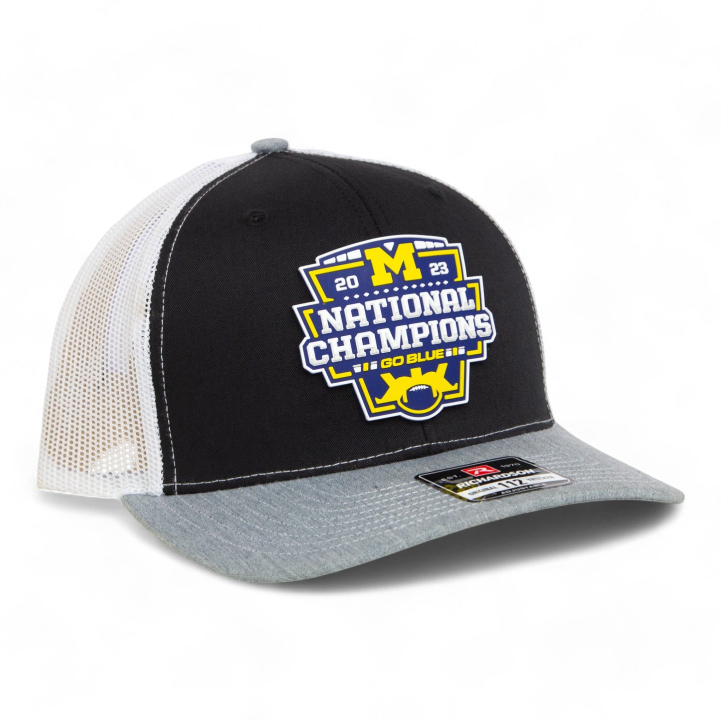 Michigan Wolverines College Football National Champions 3D Snapback Trucker Hat- Black/ White/ Heather Grey