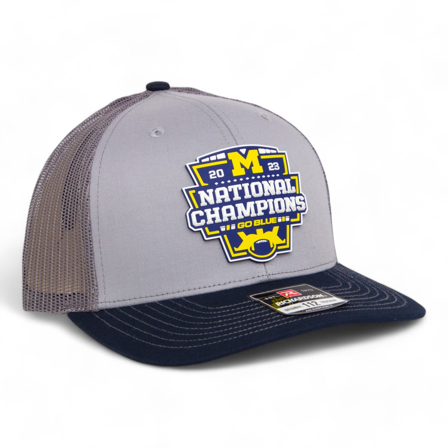 Michigan Wolverines College Football National Champions 3D Snapback Trucker Hat- Grey/ Charcoal/ Navy