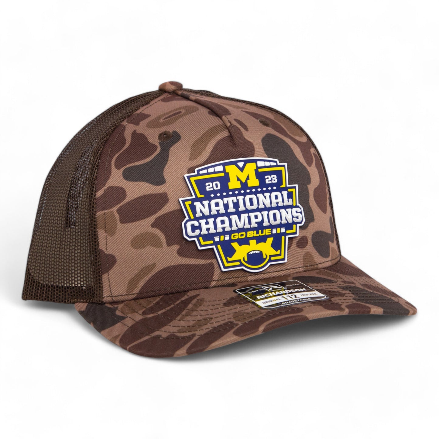 Michigan Wolverines College Football National Champions 3D Snapback Trucker Hat- Bark Duck Camo/ Brown