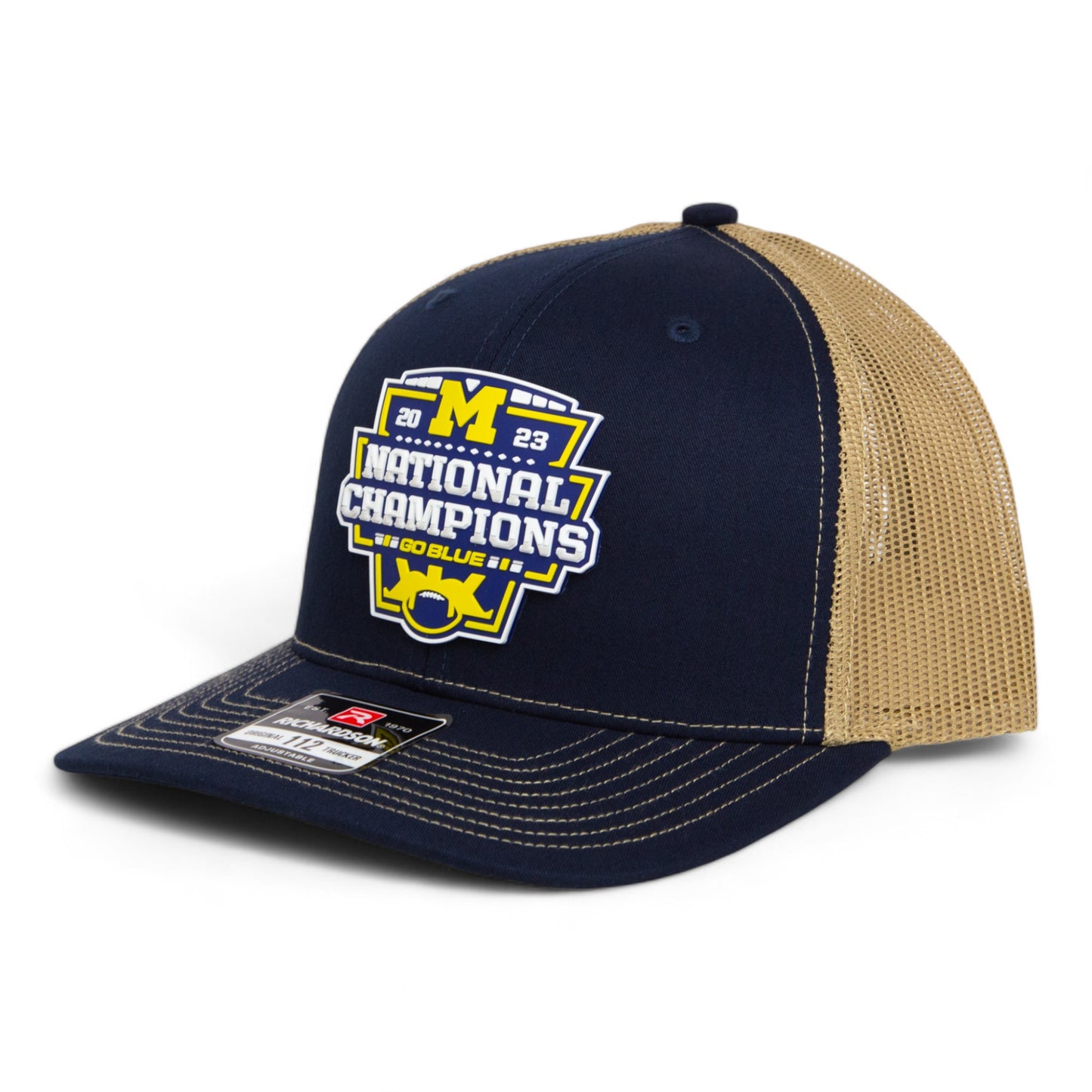 Michigan Wolverines College Football National Champions 3D Snapback Trucker Hat- Navy/ Tan