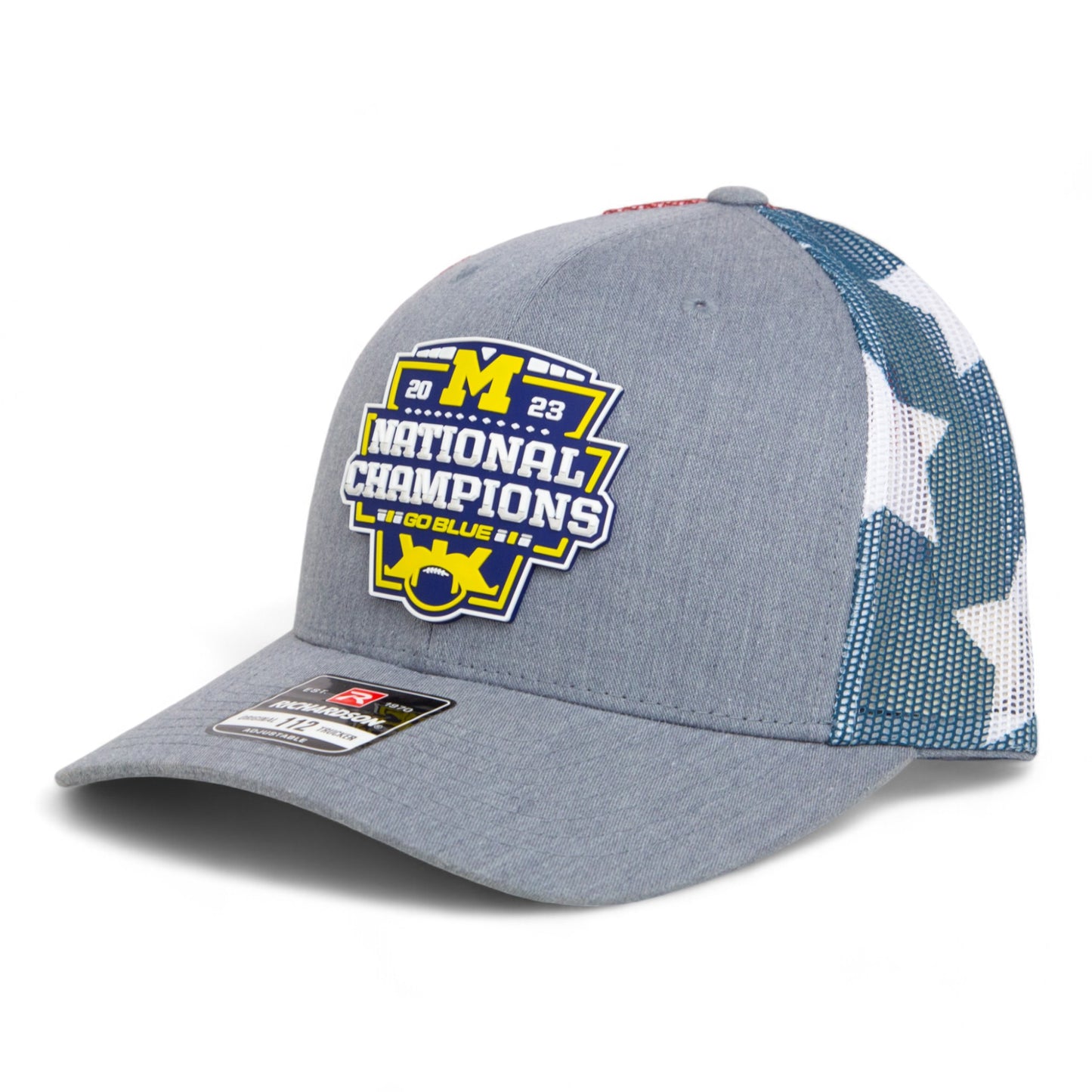 Michigan Wolverines College Football National Champions 3D Snapback Trucker Hat- Heather Grey/ Stars & Stripes