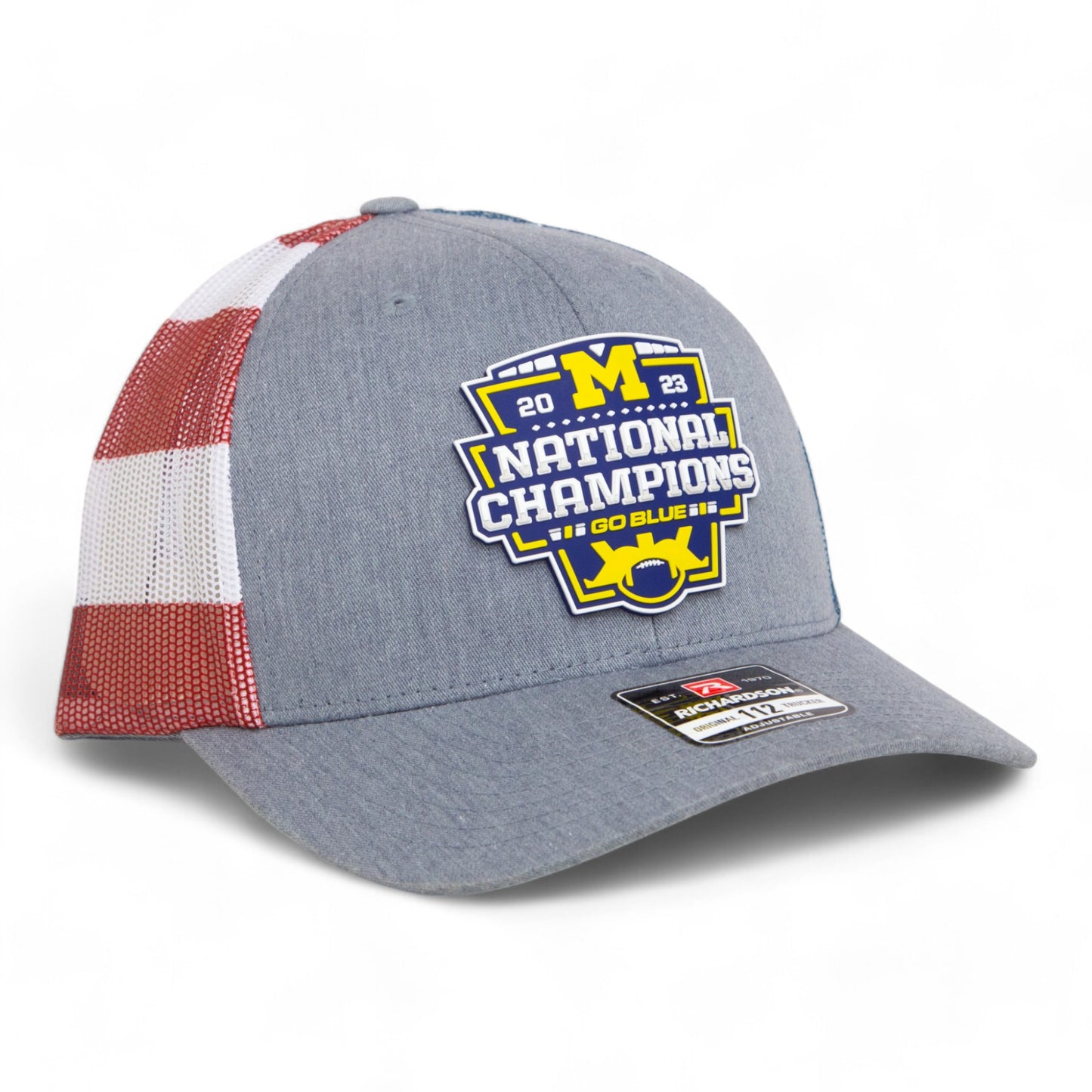 Michigan Wolverines College Football National Champions 3D Snapback Trucker Hat- Heather Grey/ Stars & Stripes