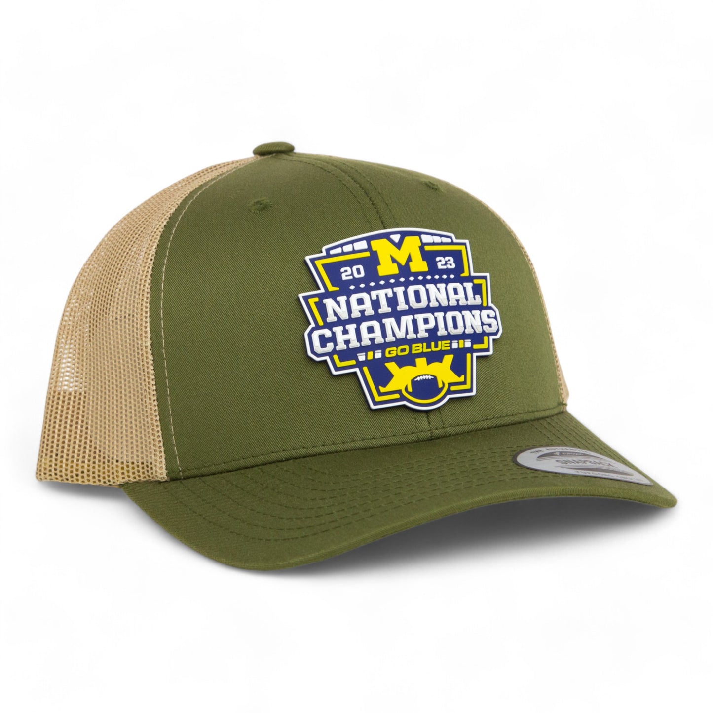 Michigan Wolverines College Football National Champions 3D YP Snapback Trucker Hat- Moss/ Tan