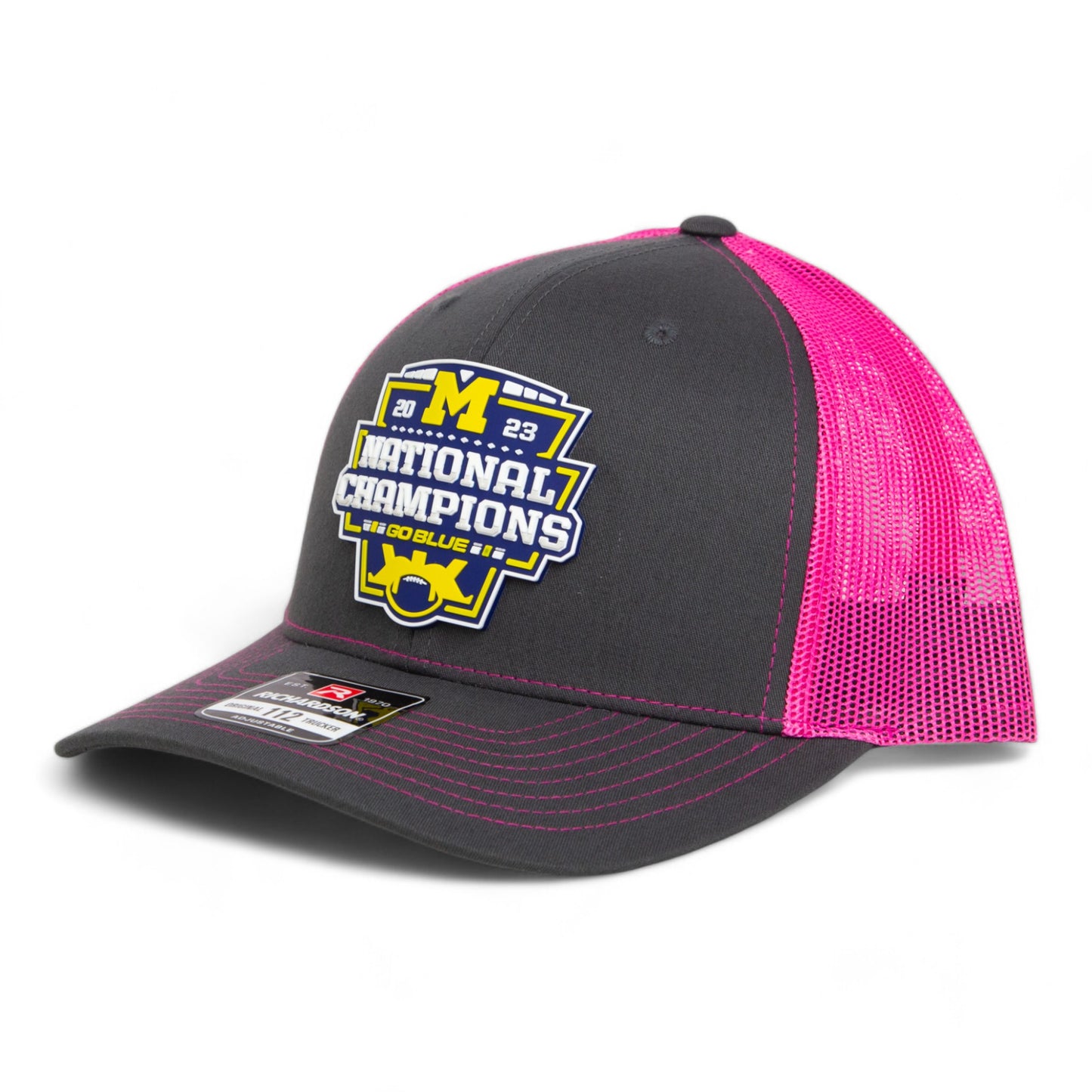 Michigan Wolverines College Football National Champions 3D Snapback Trucker Hat- Charcoal/ Hot Pink