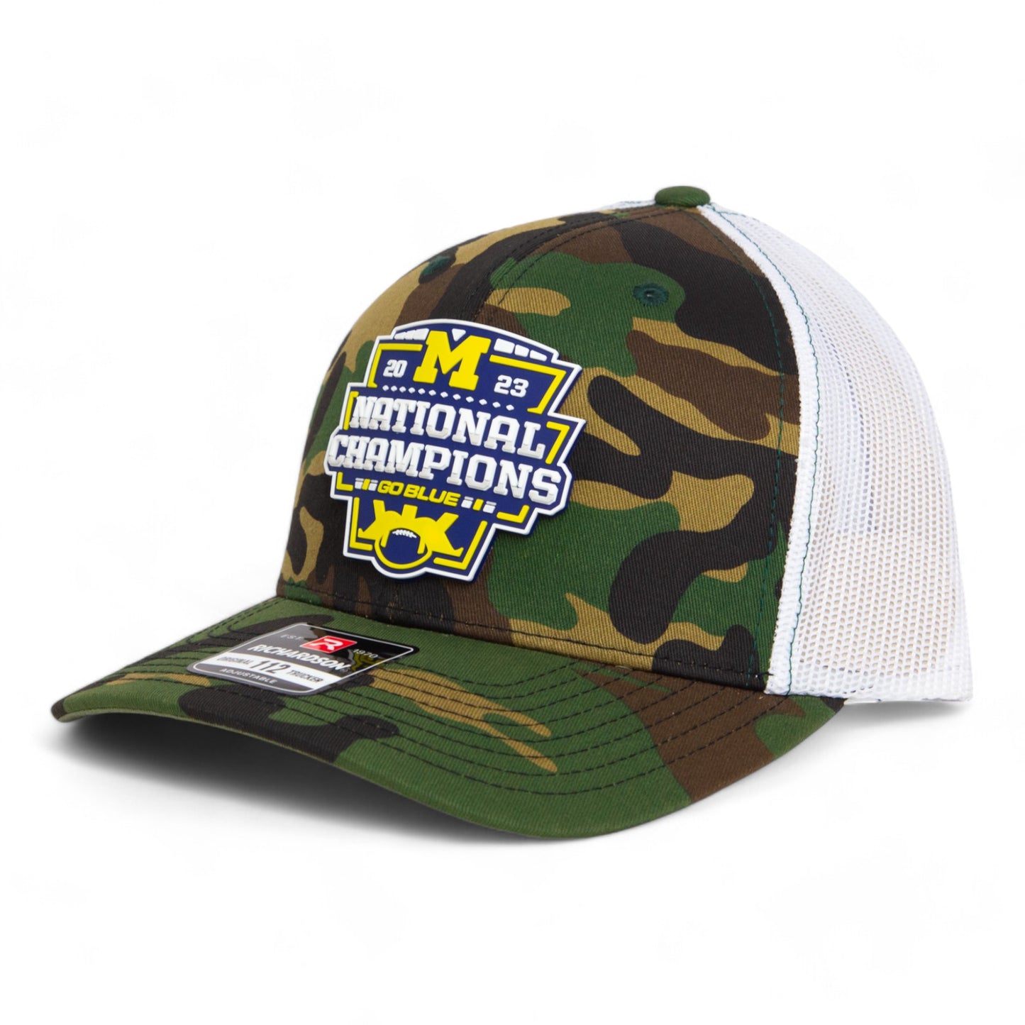 Michigan Wolverines College Football National Champions 3D Snapback Trucker Hat- Army Camo/ White