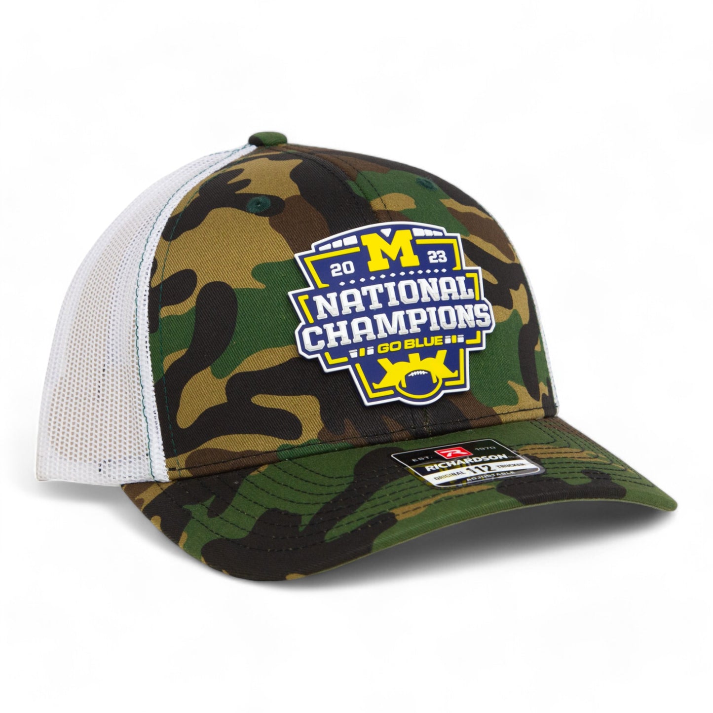 Michigan Wolverines College Football National Champions 3D Snapback Trucker Hat- Army Camo/ White