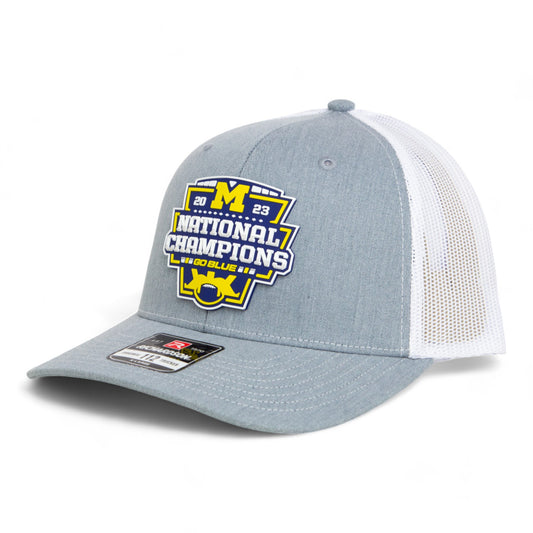 Michigan Wolverines College Football National Champions 3D Snapback Trucker Hat- Heather Grey/ White