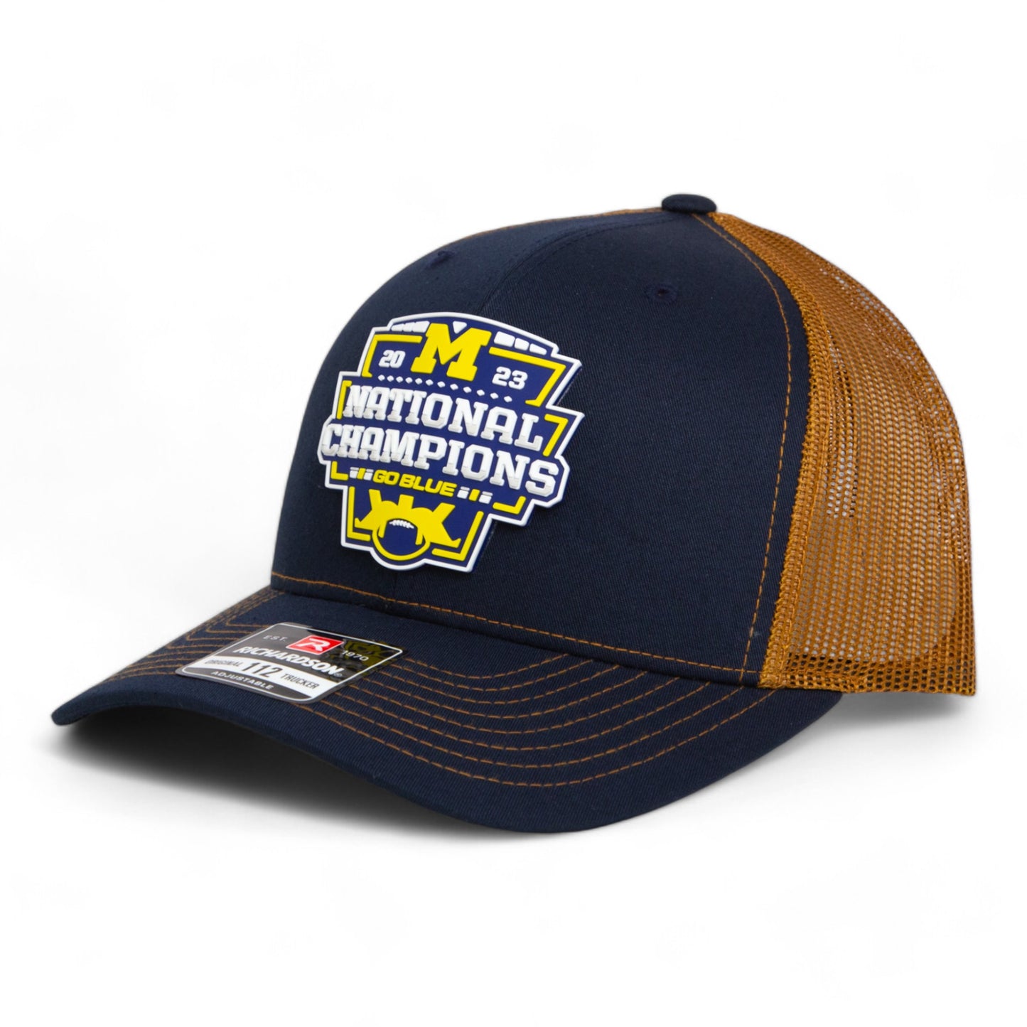 Michigan Wolverines College Football National Champions 3D Snapback Trucker Hat- Navy/ Caramel