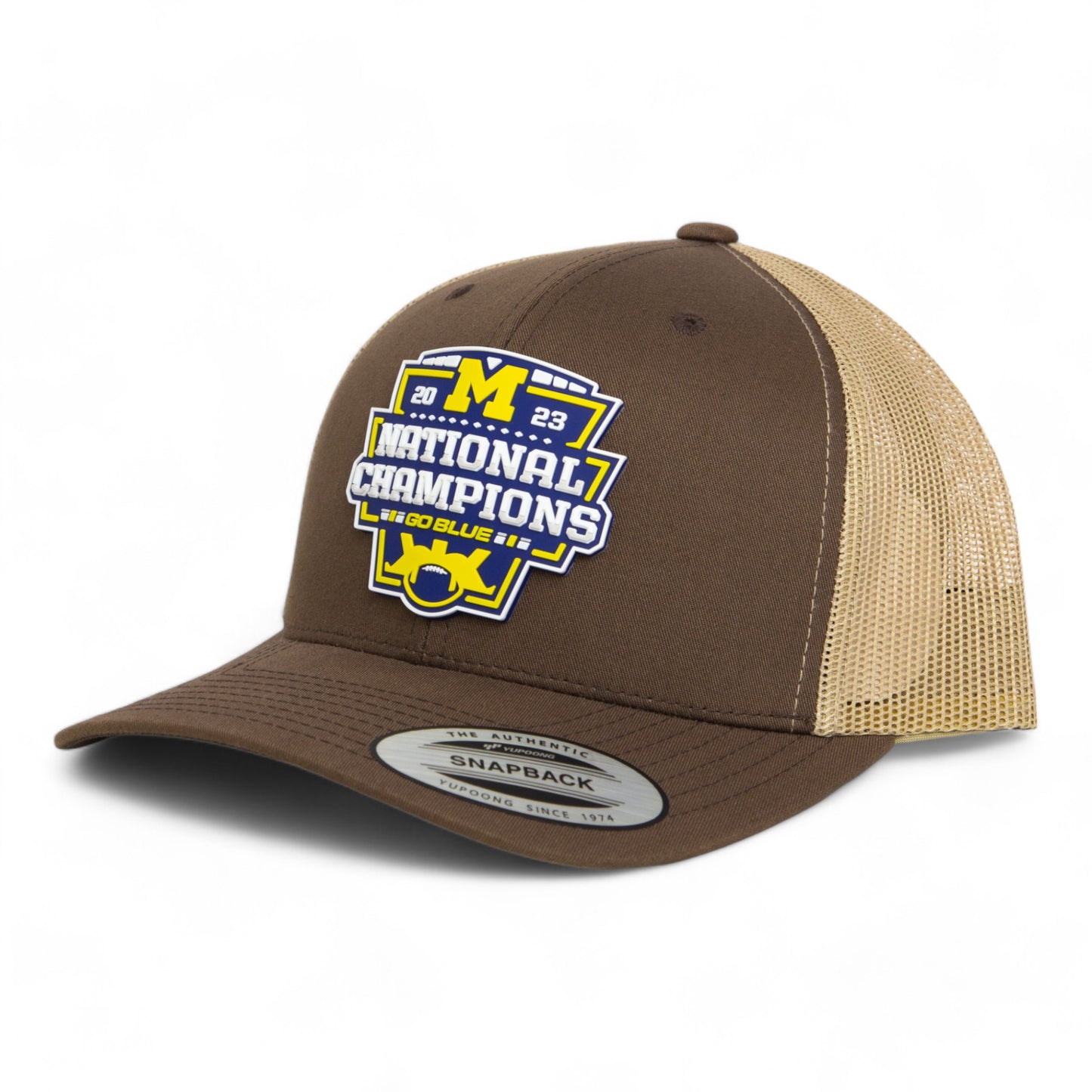 Michigan Wolverines College Football National Champions 3D YP Snapback Trucker Hat- Brown/ Tan