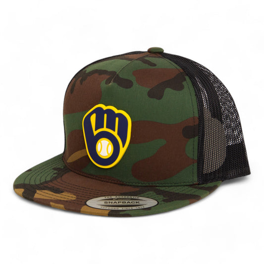 Milwaukee Brewers 3D YP Snapback Flat Bill Trucker Hat- Army Camo/ Black