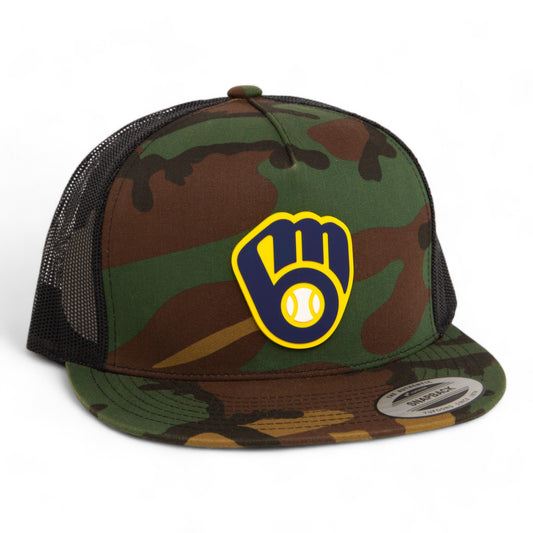 Milwaukee Brewers 3D YP Snapback Flat Bill Trucker Hat- Army Camo/ Black