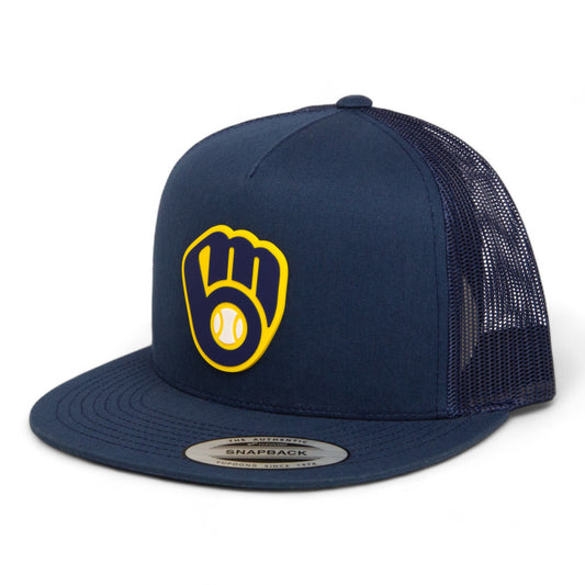 Milwaukee Brewers 3D YP Snapback Flat Bill Trucker Hat- Navy