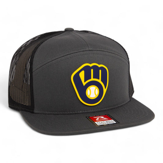 Milwaukee Brewers 3D Snapback Seven-Panel Flat Bill Trucker Hat- Charcoal/ Black