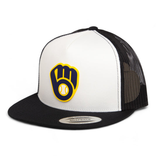 Milwaukee Brewers 3D YP Snapback Flat Bill Trucker Hat- White/ Black