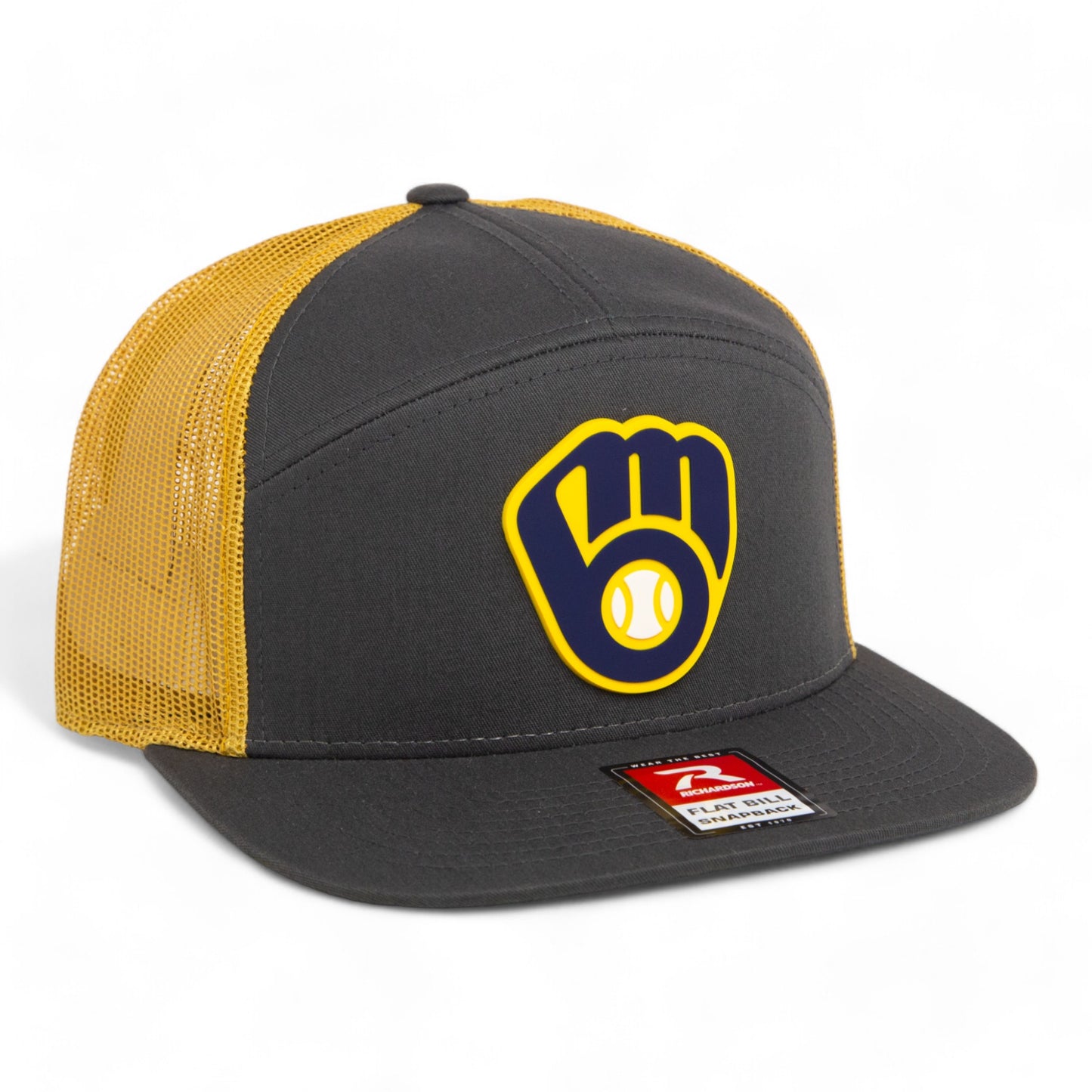 Milwaukee Brewers 3D Snapback Seven-Panel Flat Bill Trucker Hat- Charcoal/ Old Gold