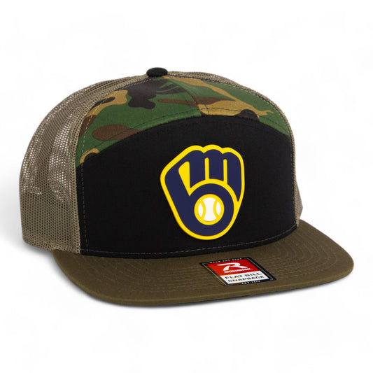 Milwaukee Brewers 3D Snapback Seven-Panel Flat Bill Trucker Hat- Black/ Camo/ Loden