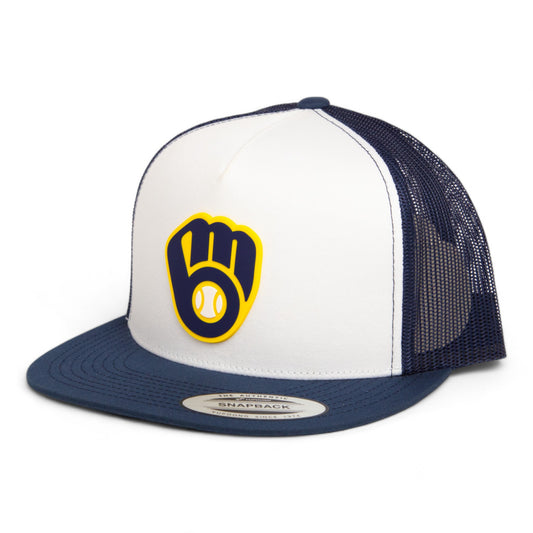 Milwaukee Brewers 3D YP Snapback Flat Bill Trucker Hat- White/ Navy