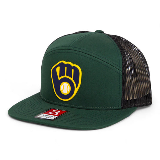 Milwaukee Brewers 3D Snapback Seven-Panel Flat Bill Trucker Hat- Dark Green/ Black