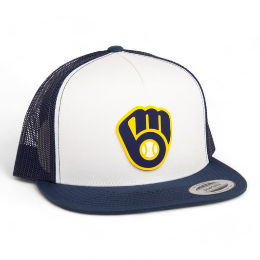 Milwaukee Brewers 3D YP Snapback Flat Bill Trucker Hat- White/ Navy