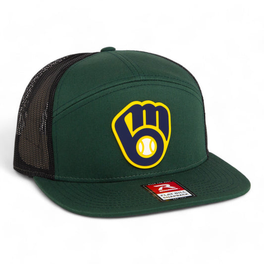 Milwaukee Brewers 3D Snapback Seven-Panel Flat Bill Trucker Hat- Dark Green/ Black