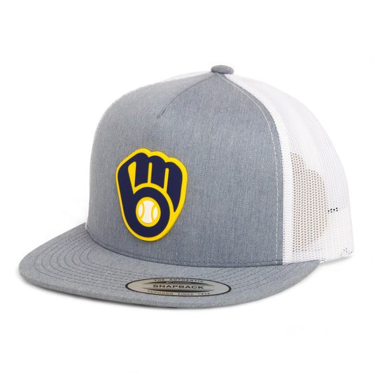 Milwaukee Brewers 3D YP Snapback Flat Bill Trucker Hat- Heather Grey/ White