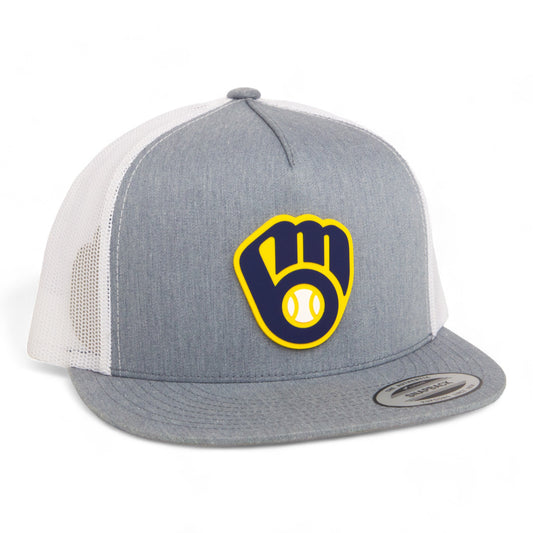 Milwaukee Brewers 3D YP Snapback Flat Bill Trucker Hat- Heather Grey/ White