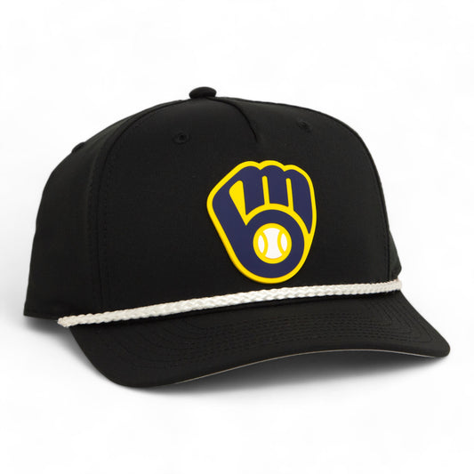 Milwaukee Brewers 3D Five Panel Classic Rope Hat- Black/ White