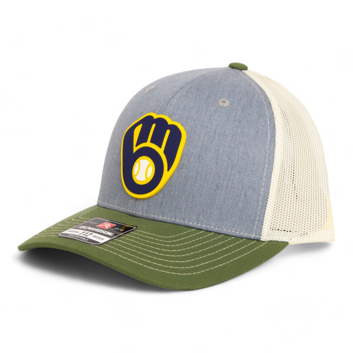 Milwaukee Brewers 3D Snapback Trucker Hat- Heather Grey/ Birch/ Olive