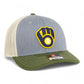 Milwaukee Brewers 3D Snapback Trucker Hat- Heather Grey/ Birch/ Olive