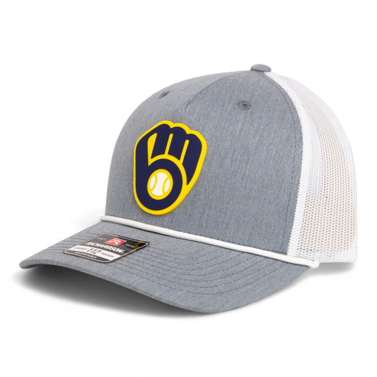 Milwaukee Brewers 3D Snapback Trucker Rope Hat- Heather Grey/ White