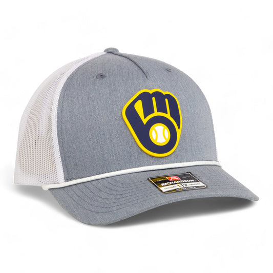 Milwaukee Brewers 3D Snapback Trucker Rope Hat- Heather Grey/ White