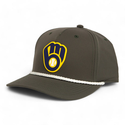 Milwaukee Brewers 3D Five Panel Classic Rope Hat- Dark Olive Green/ White