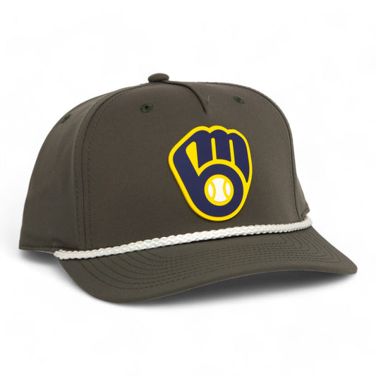 Milwaukee Brewers 3D Five Panel Classic Rope Hat- Dark Olive Green/ White