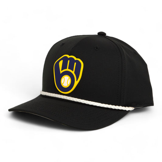 Milwaukee Brewers 3D Five Panel Classic Rope Hat- Black/ White