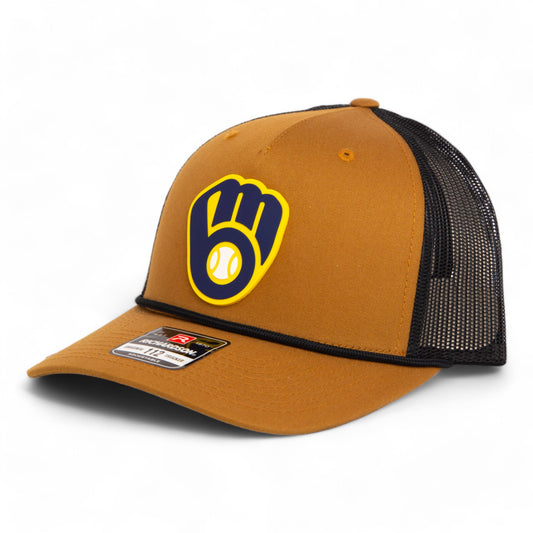 Milwaukee Brewers 3D Snapback Trucker Rope Hat- Caramel/ Black